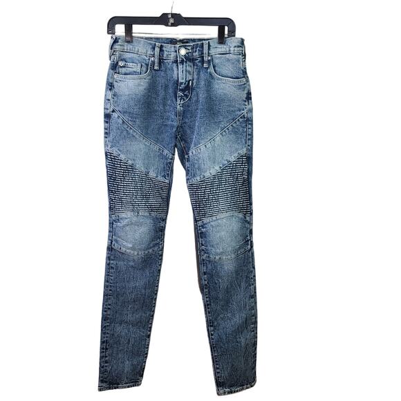 True Religion Faded Blue Jeans Rocco Moto Relaxed Skinny Paneled NEW 28 - Picture 1 of 4